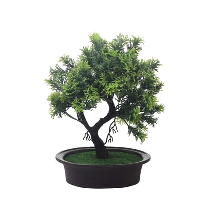 FOLIYAJ Artificial Y Shape Bonsai Tree with Thick Green Leaves|Bonsai Tree|Artificial Flower|with Pot|Home D�cor for Living Room Home Office Shop|House|Gift|Decoration