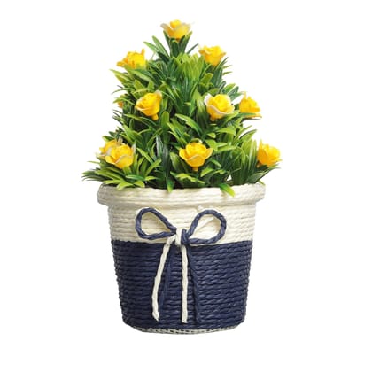 Foliyaj Artificial Plant with Yellow Roses|Bonsai Tree|Artificial Flower|with Pot|Home Decor for Living Room Home Office Shop|House|Gift|Decoration