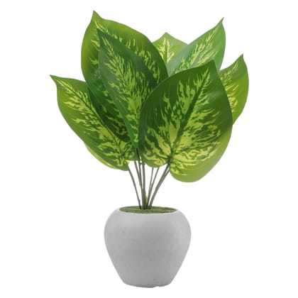 Foliyaj Artificial Money Plant with 9 Large Leaves in Apple Shaped Pot | Bonsai Tree | Flower | with Pot| for Home Office Shop House - Multicolour