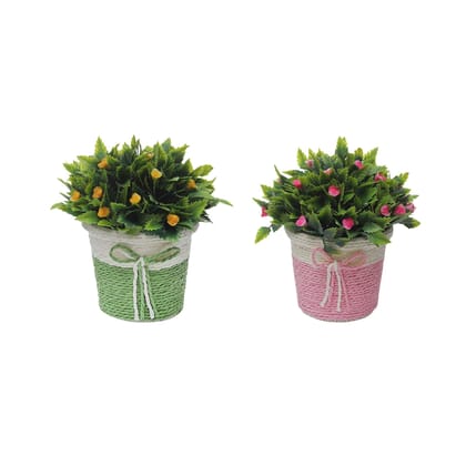 Foliyaj Combo of 2 Artificial Flower Plants with Pot for Living Room Table Indoor Home Decoration