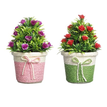 Foliyaj Combo of 2 Artificial Flower Plants with Pot for Living Room,Indoor/Outdoor Decor,Office and Home Decor