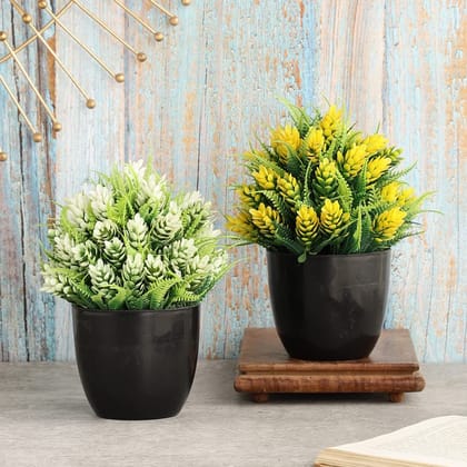 Foliyaj Set of 2 Artificial Plants with White and Yellow Buds