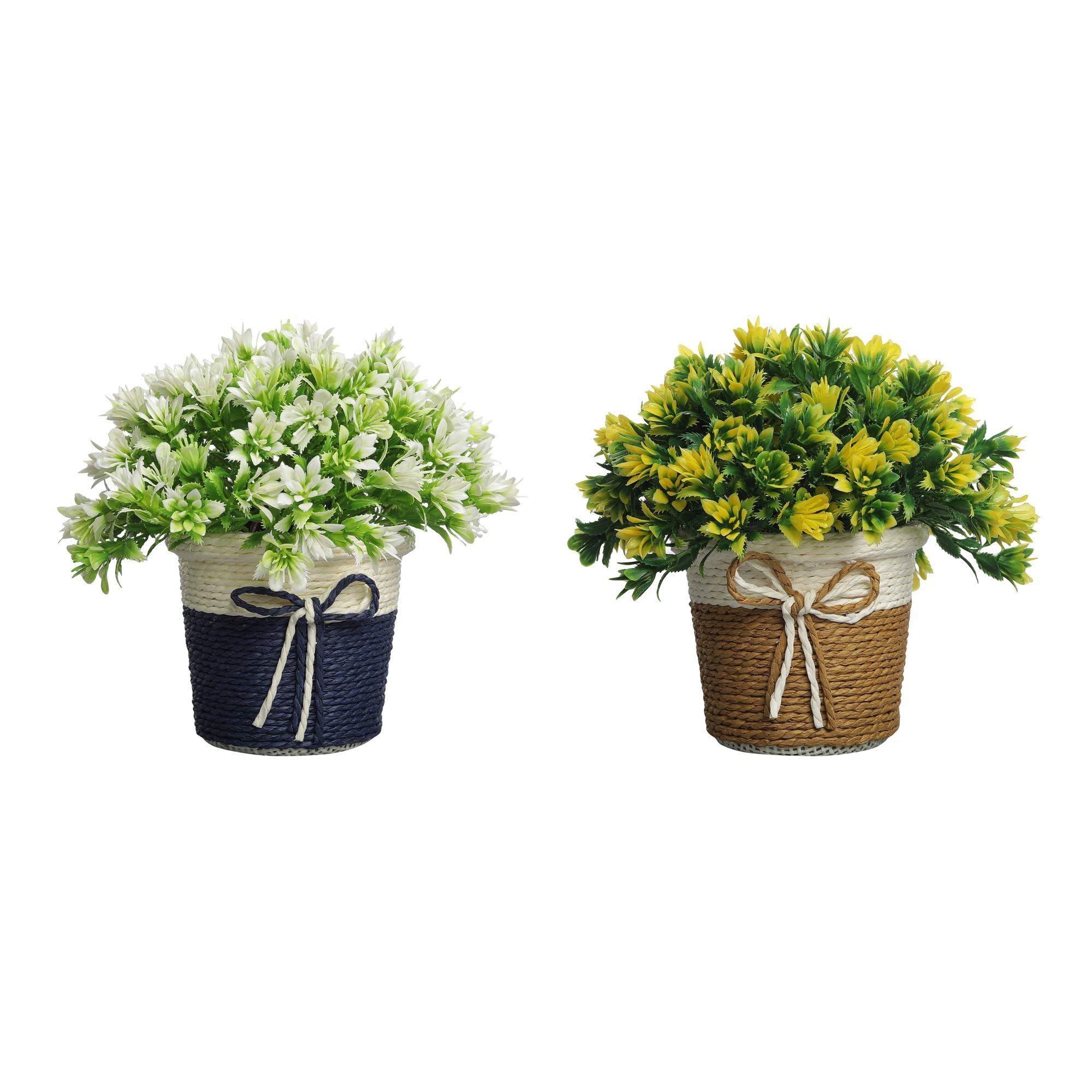 Foliyaj Set of 2 Artificial Flower Plants with Pot for Home Decor Living Room (17 cm x 17 cm x 17 cm, Set of 2, FYJ-C-BLLBR-PF-SMRNDWHTYELLEV)