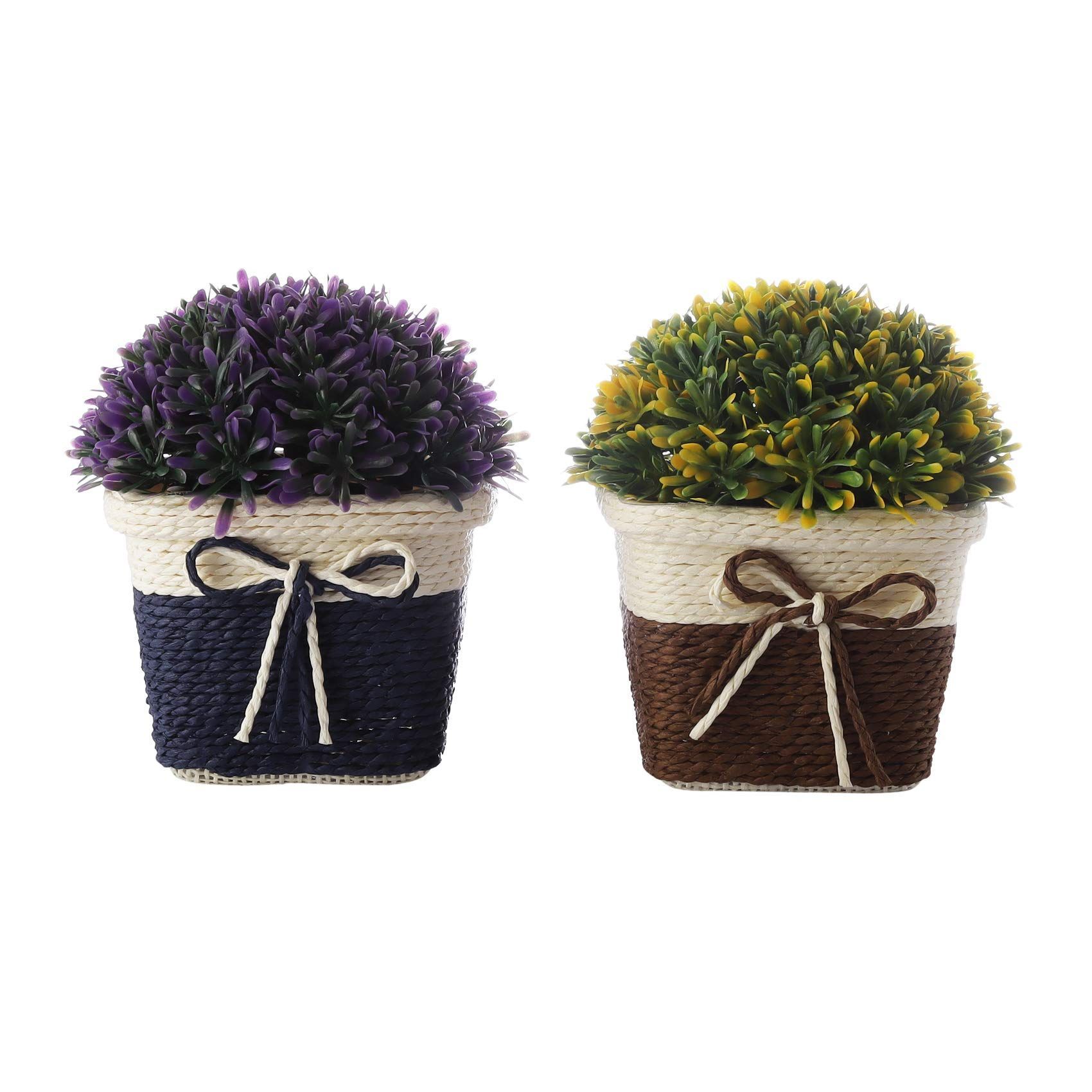 Foliyaj Combo of 2 Artificial Plants with Greenish Yellow and Purple Leaves with Pots