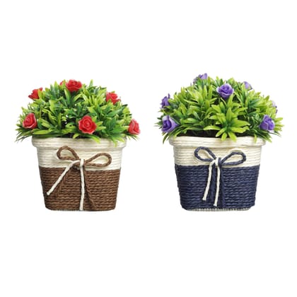 Foliyaj Combo of 2 Artificial Flower Plants with Pot for Living Room Table Indoor Home Decoration