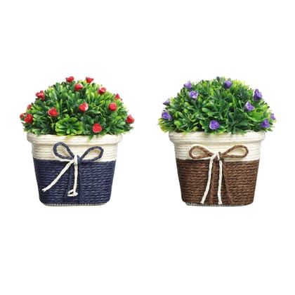 Foliyaj Combo of 2 Artificial Flower Plants with Pot for Home Decor, Hangings,Living Room,Office