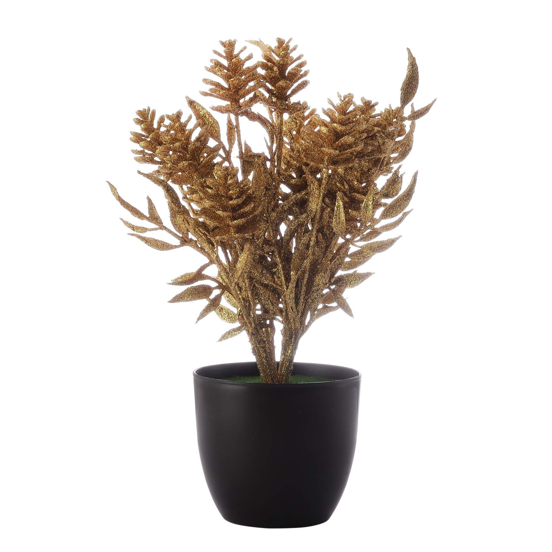 Foliyaj Gold Spray Painted Artificial Pine Cone Plant with Pot