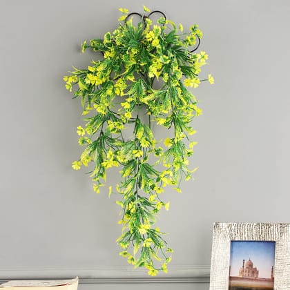 Foliyaj Artificial Vine Yellow Flowers and Leaves with Metal Wall Stand