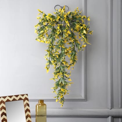 Foliyaj Artificial Vine with Yellowish Green Flower and Leaves with Metal Wall Stand