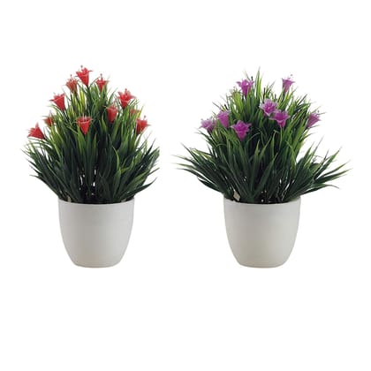 Foliyaj Combo of 2 Artificial Red and Purple Lily Plants with Pot,Artificial Flower Vases for Home Decor