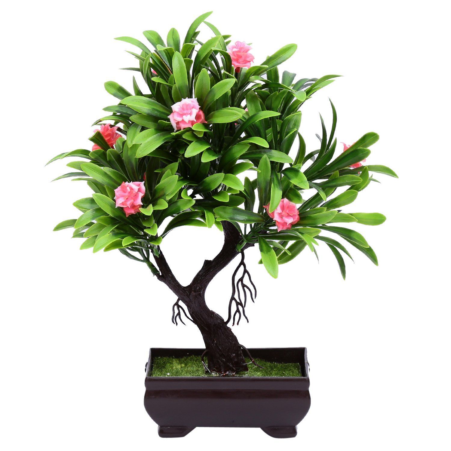 FOLIYAJ Y Shaped Artificial Bonsai Tree with Pink Roses for Indoor/Outdoor,Living Room,Office and Home Decoration