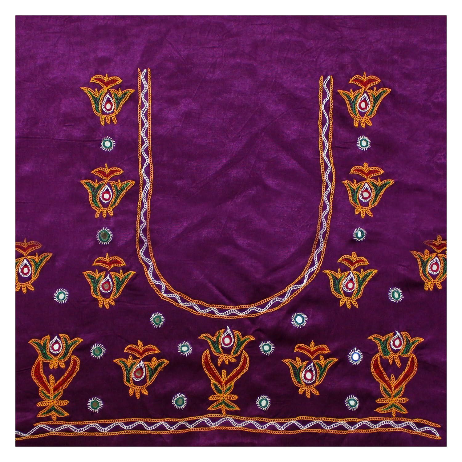 Garvi Gurjari(A Gujarat Govt Enterprise Purple Hand Embroidered Unstitched Blouse Material(GGCMEBM02)�