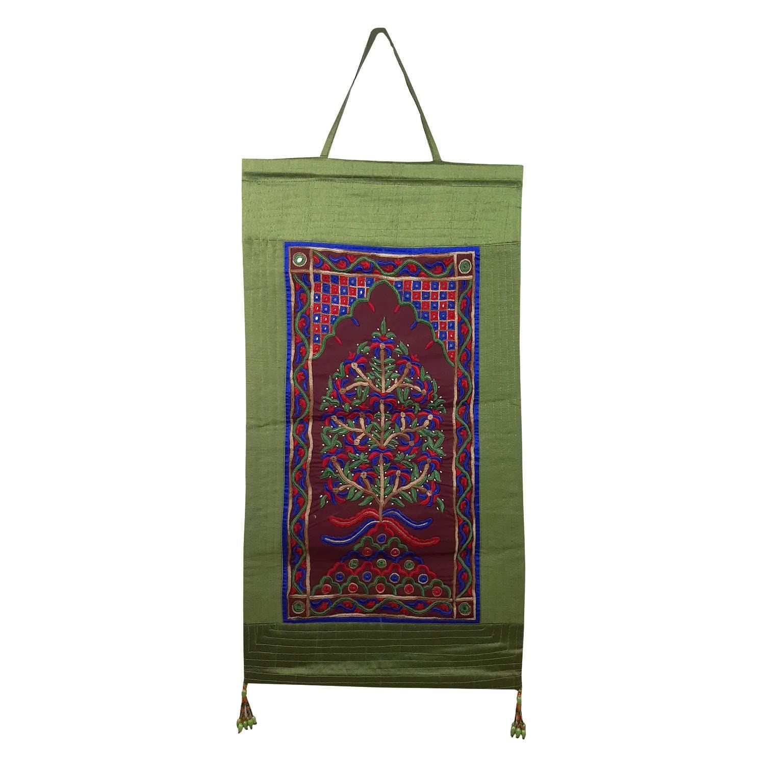 Garvi Gurjari (A Gujarat Govt Enterprise Cotton Green Hand Embroidered Wall Hangings/Decor (24� x 14�)