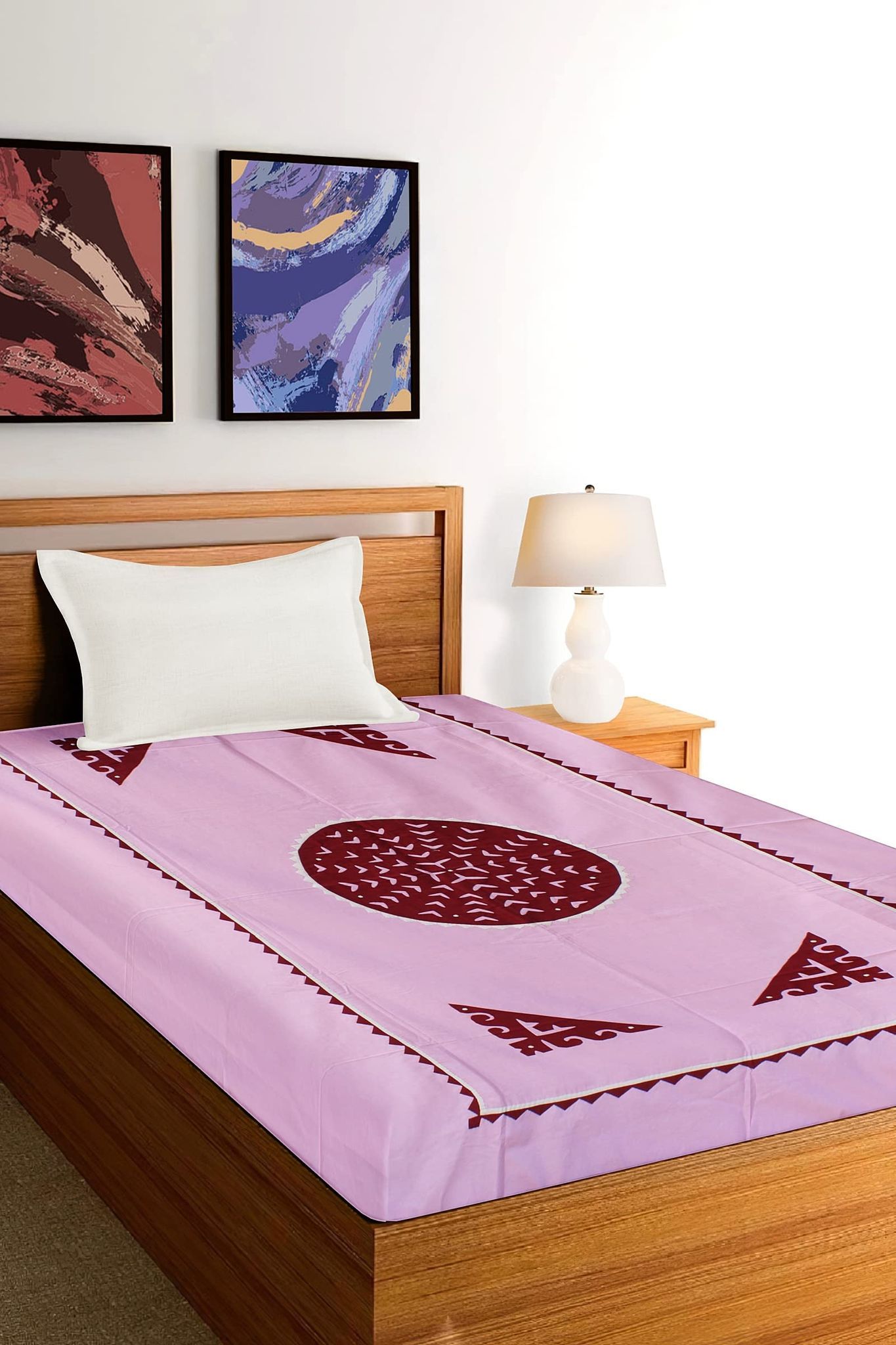 Garvi Gurjari (A Gujarat Govt Enterprise) Pink Applique Work Single Bedcover (GGCAWSB02)