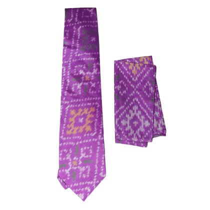 Garvi Gurjari (A Gujarat Govt Enterprise) Purple Silk Ikat Tie With Pocket Square