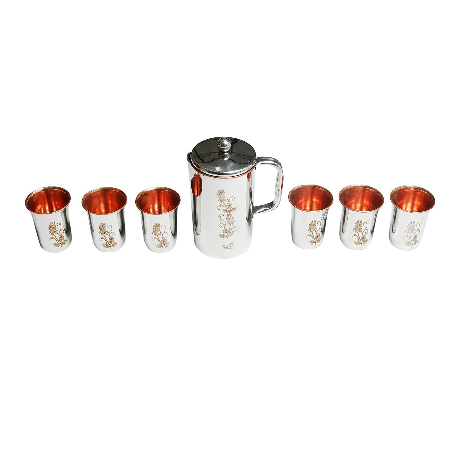 Garvi Gurjari (A Gujarat Govt Enterprise) Metal Crafted Jug with Set of 6 Glass