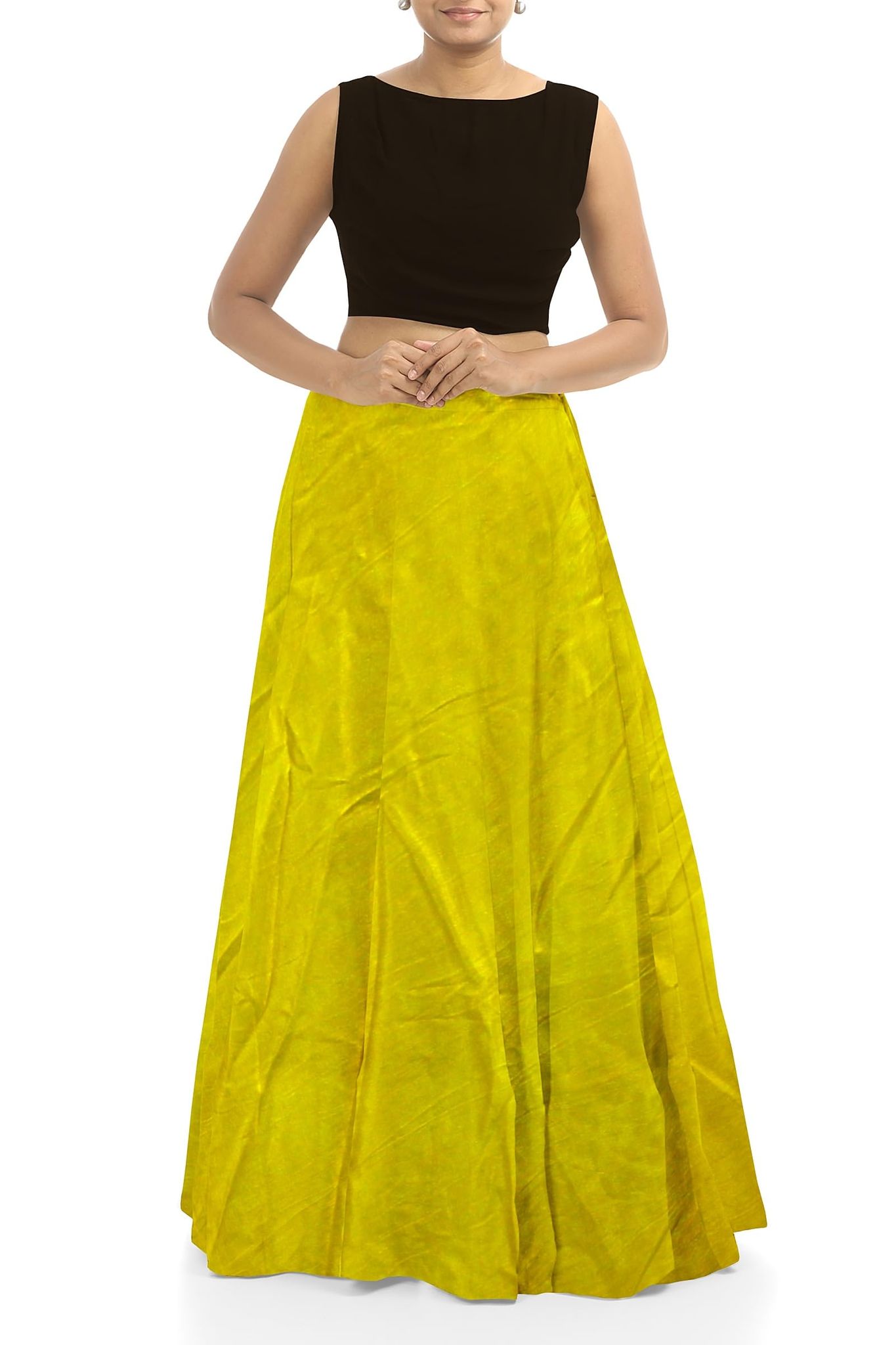 Garvi Gurjari (A Gujarat Govt Enterprise Women Handmade Plain Mashru Silk Long Skirt(GGCPMS11) Yellow