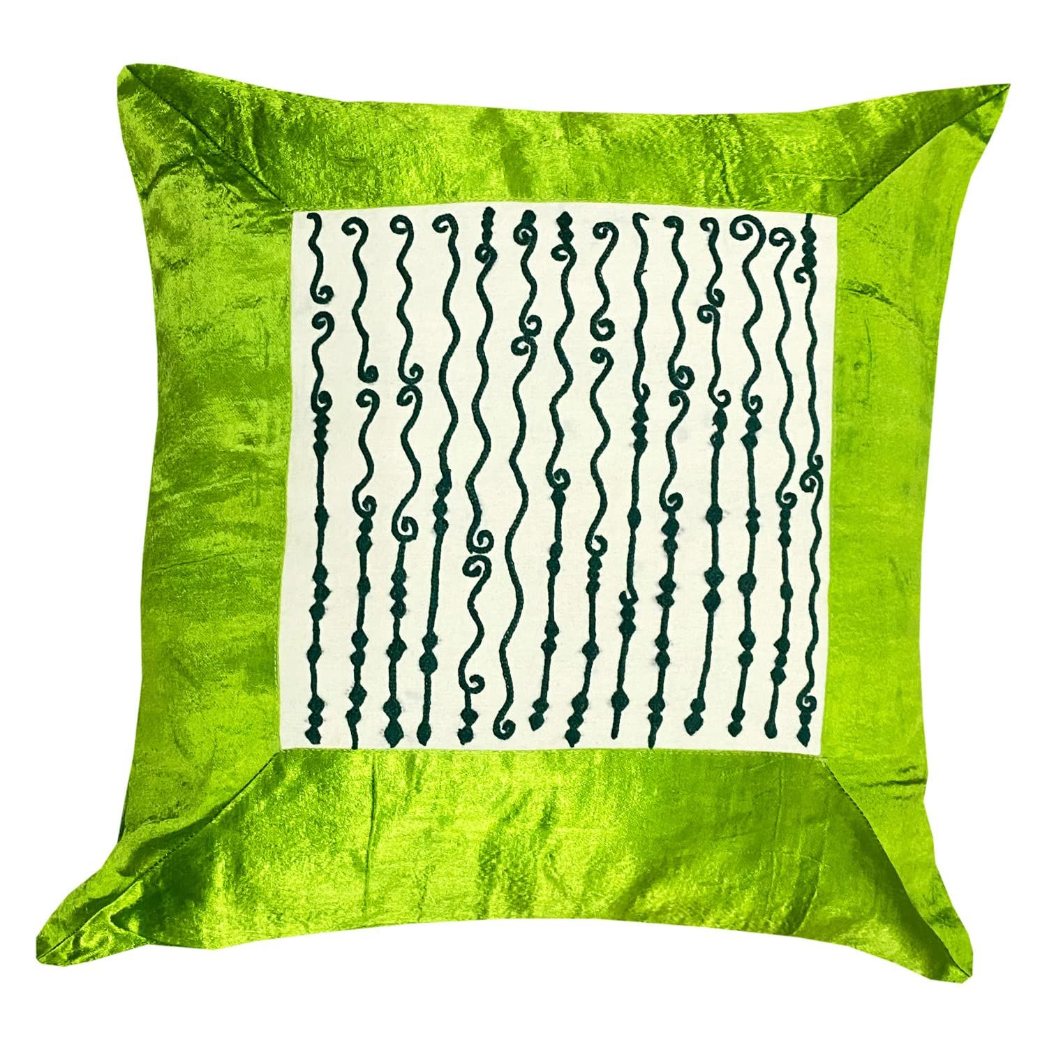 Garvi Gurjari (A Gujarat Govt Enterprise Light Green Mashru Hand Embroidered Cushion Cover