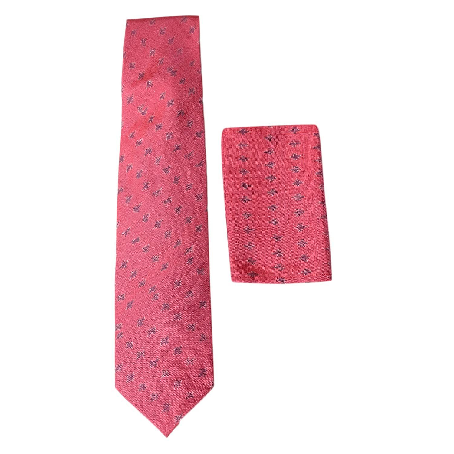 Garvi Gurjari (A Gujarat Govt Enterprise) Pink Silk Ikat Tie With Pocket Square