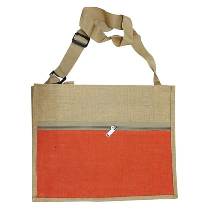 Garvi Gurjari (A Gujarat Govt Enterprise Handmade Jute Laptop Bag - Beige and Orange(GGCSJLB02)