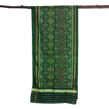 Garvi Gurjari (A Gujarat Govt Enterprise Green Shaded Handloom Single Ikat Patola Silk Stole (GGCSIPSS19)