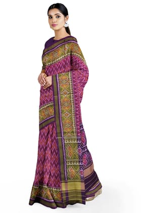 Garvi Gurjari (A Gujarat Govt Enterprise Women Purple and Magenta Shaded Handloom Single Ikat Silk Patola Saree (GGCSIKS135)