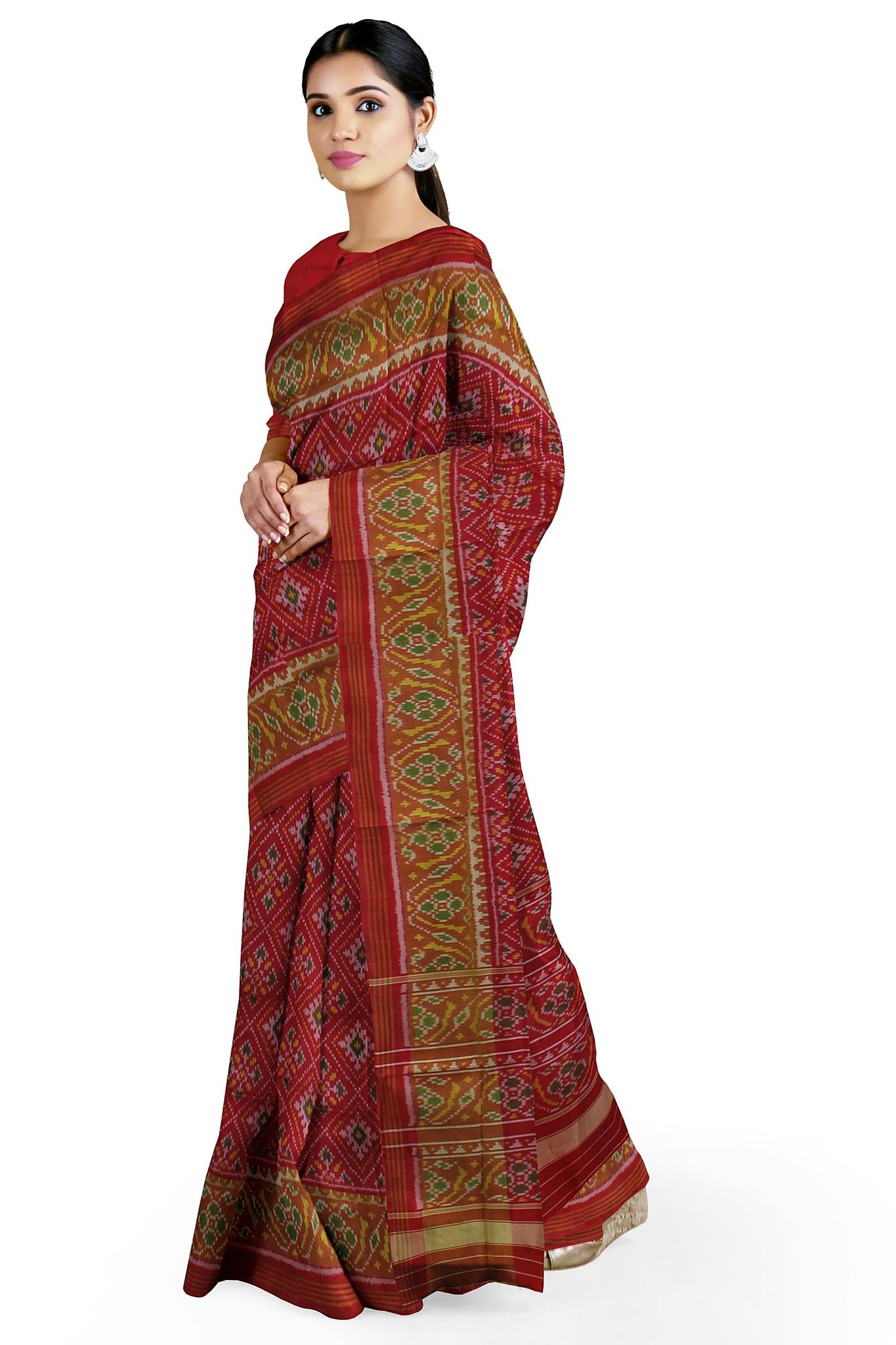 Garvi Gurjari (A Gujarat Govt Enterprise Women Dark Red Shaded Handloom Single Ikat Silk Patola Saree (GGCSIKS124)