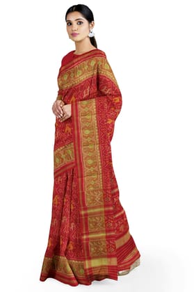 Garvi Gurjari (A Gujarat Govt Enterprise Women Red Shaded Handloom Single Ikat Silk Patola Saree (GGCSIKS123)