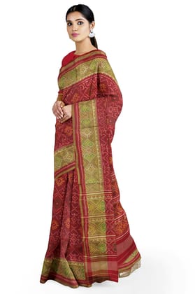 Garvi Gurjari (A Gujarat Govt Enterprise Women Red Shaded Handloom Single Ikat Silk Patola Saree (GGCSIKS104)