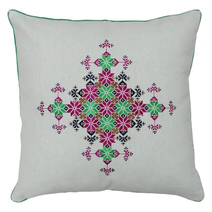 Garvi Gurjari (A Gujarat Govt Enterprise Cotton Off-White Soof Embroidery Cushion Cover(GGCSCCC05)