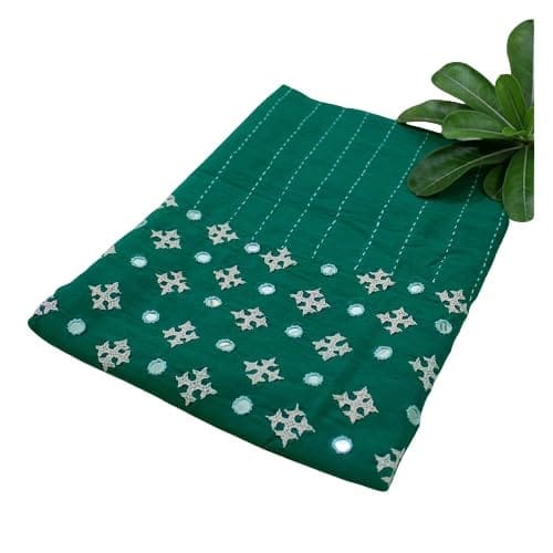 Garvi Gurjari(A Gujarat Govt Enterprise Pine Green Hand Embroidered Unstitched Blouse Material(GGCEBPU10)�