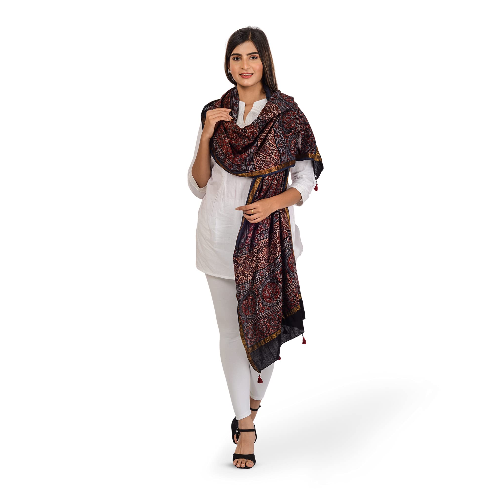 Garvi Gurjari Handmade Natural Dyed Ajrakh Printed Stole