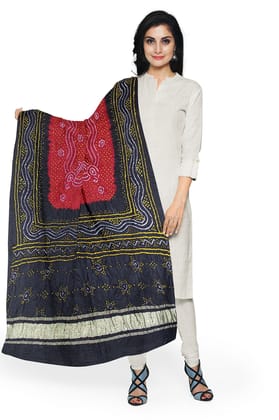 Garvi Gurjari (A Gujarat Govt Enterprise Black and Maroon Handwoven Gaji Silk Bandhani Dupatta(GGCGBD12)