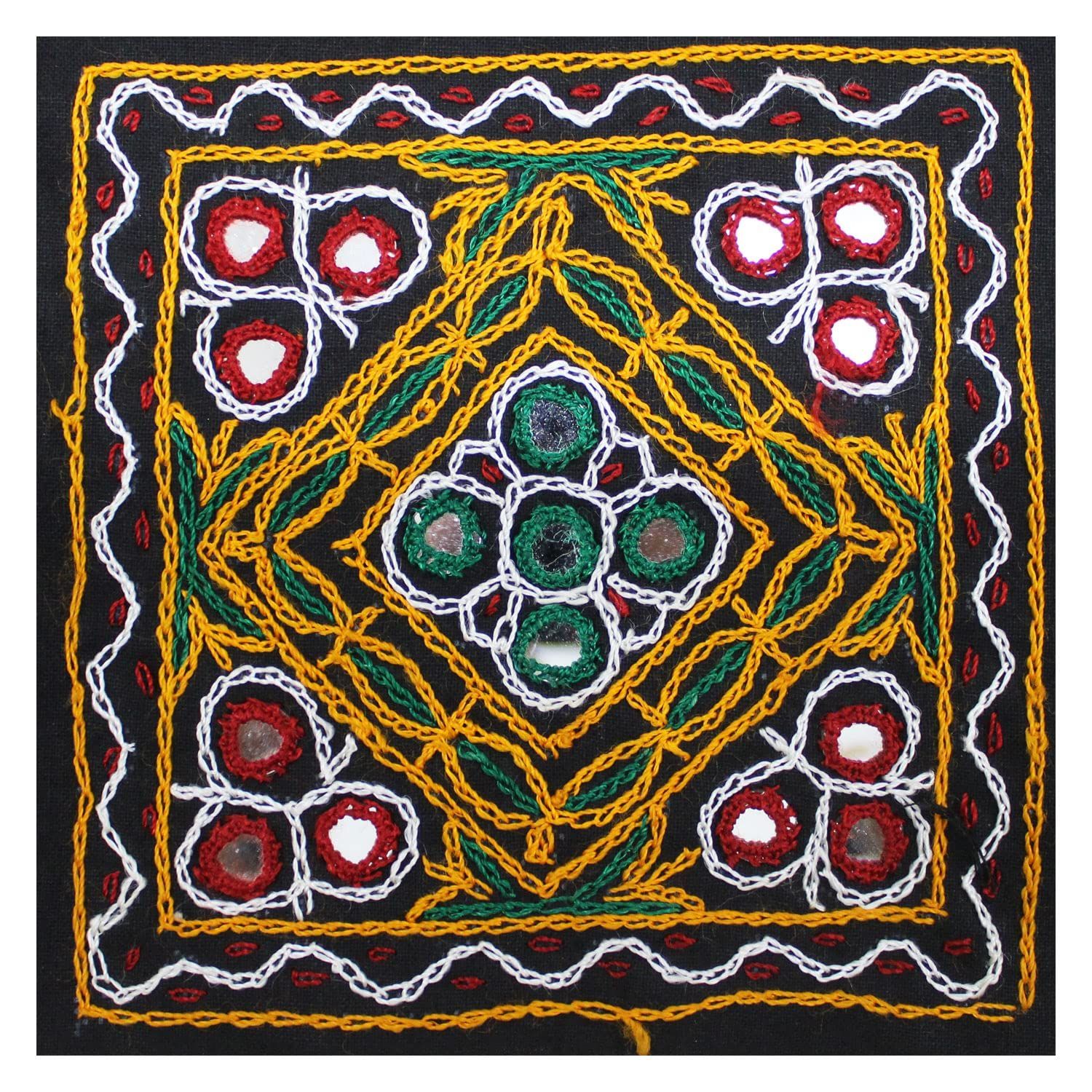 Garvi Gurjari (A Gujarat Govt Enterprise) Cotton Multicolor Hand Embroidered Patch with Mirror Work(GGCMEP44)