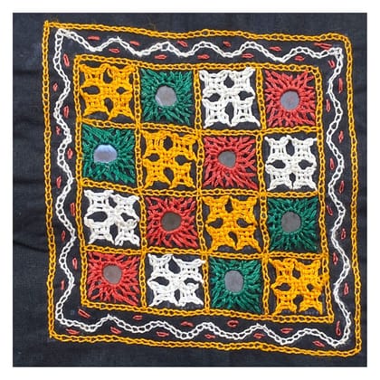 Garvi Gurjari (A Gujarat Govt Enterprise) Cotton Multicolor Hand Embroidered Patch with Mirror Work(GGCMEP38)