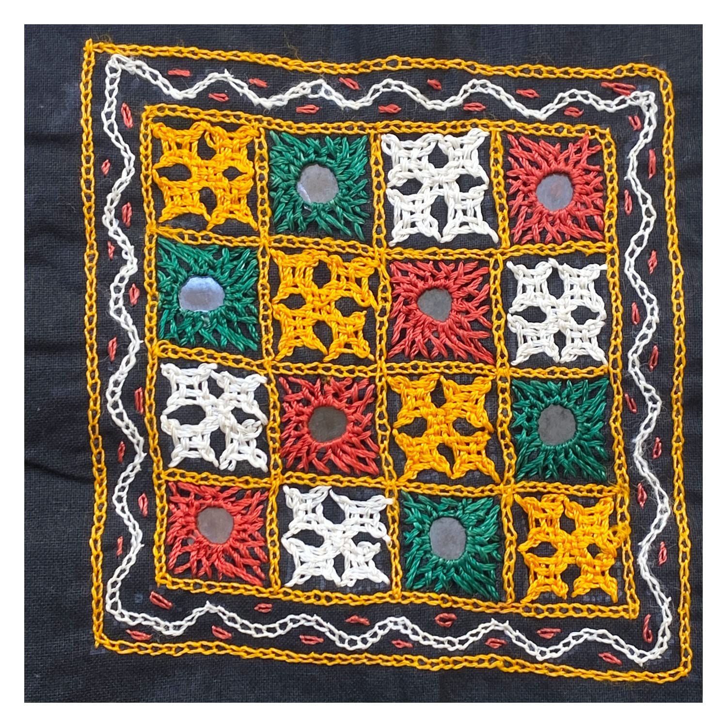 Garvi Gurjari (A Gujarat Govt Enterprise) Cotton Multicolor Hand Embroidered Patch with Mirror Work(GGCMEP38)