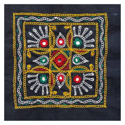 Garvi Gurjari (A Gujarat Govt Enterprise) Cotton Multicolor Hand Embroidered Patch with Mirror Work(GGCMEP35)