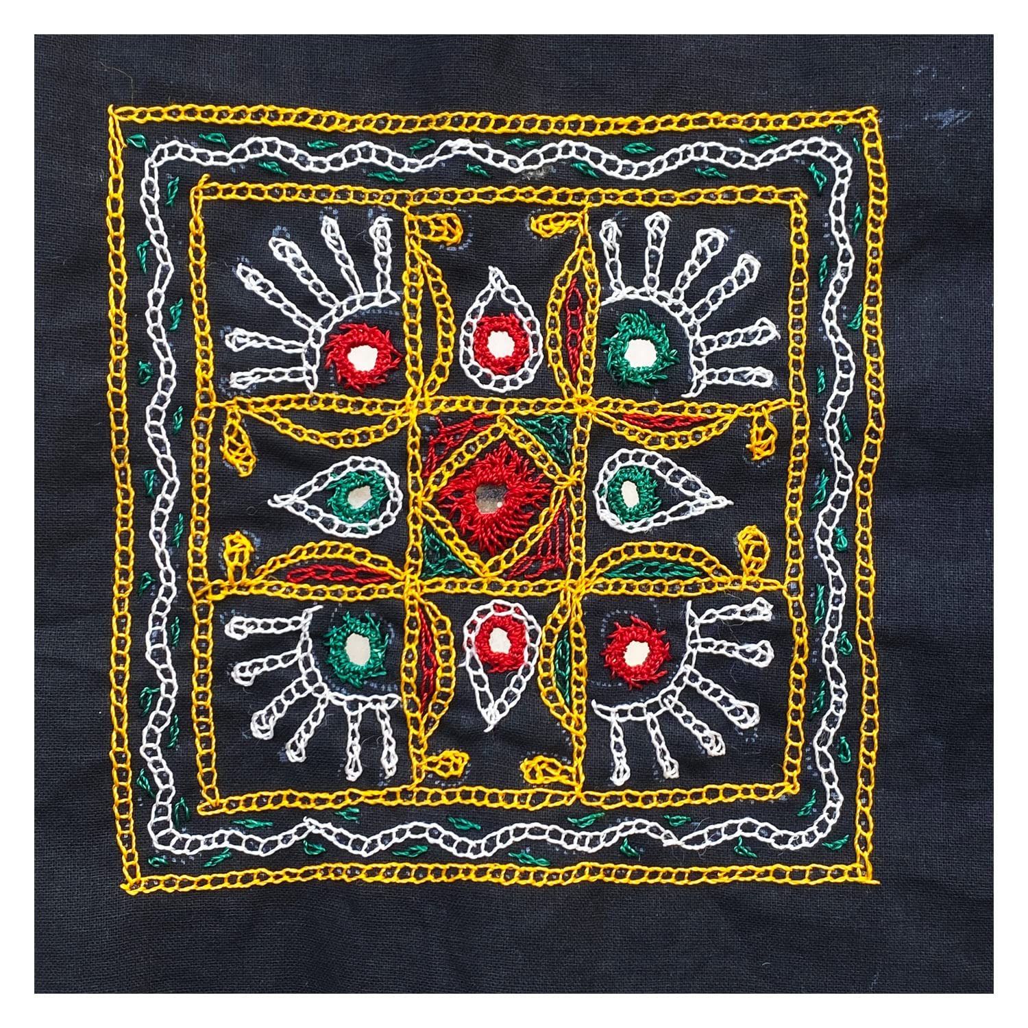 Garvi Gurjari (A Gujarat Govt Enterprise) Cotton Multicolor Hand Embroidered Patch with Mirror Work(GGCMEP35)