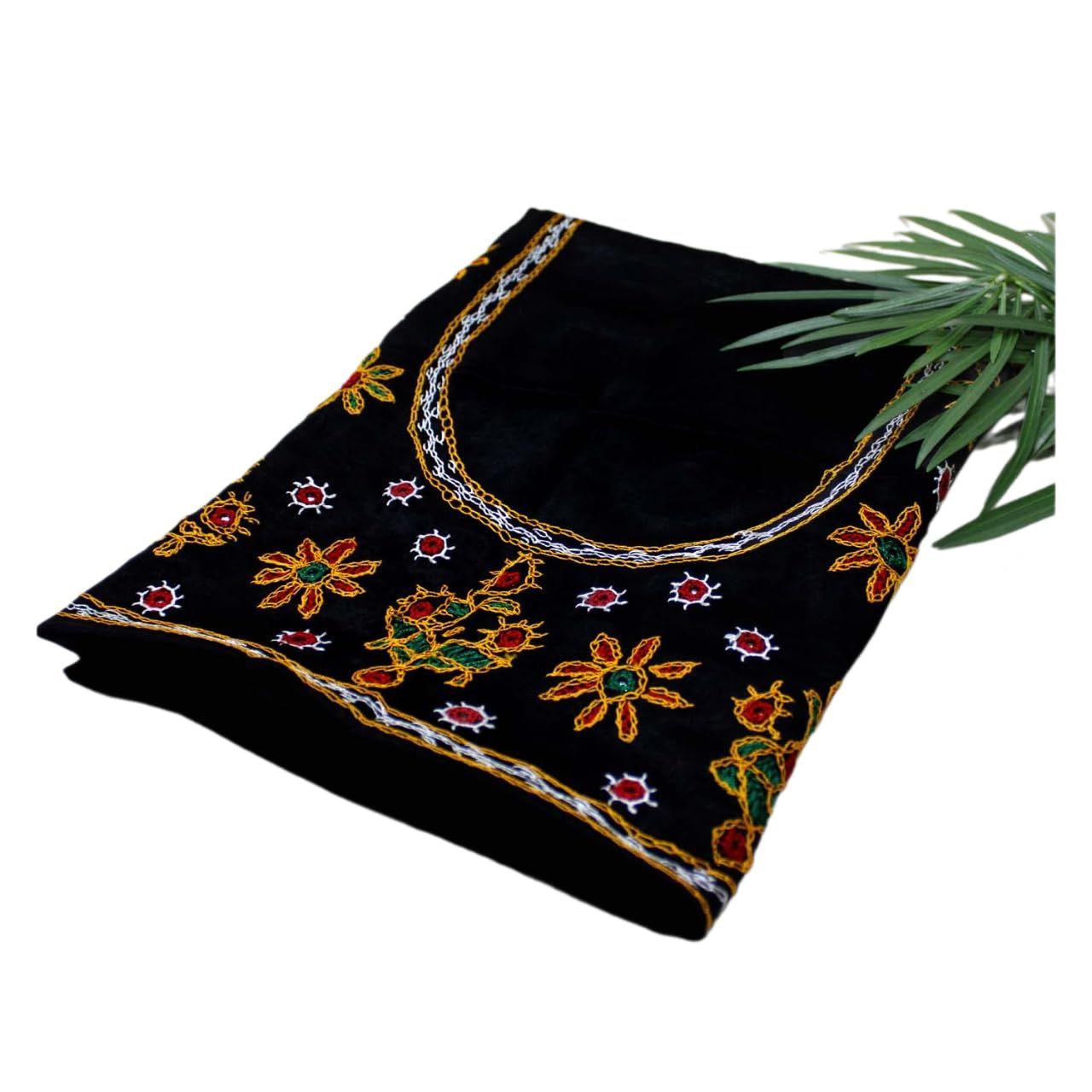 Garvi Gurjari(A Gujarat Govt Enterprise Black Hand Embroidered Unstitched Blouse Material(GGCMEBM14)�