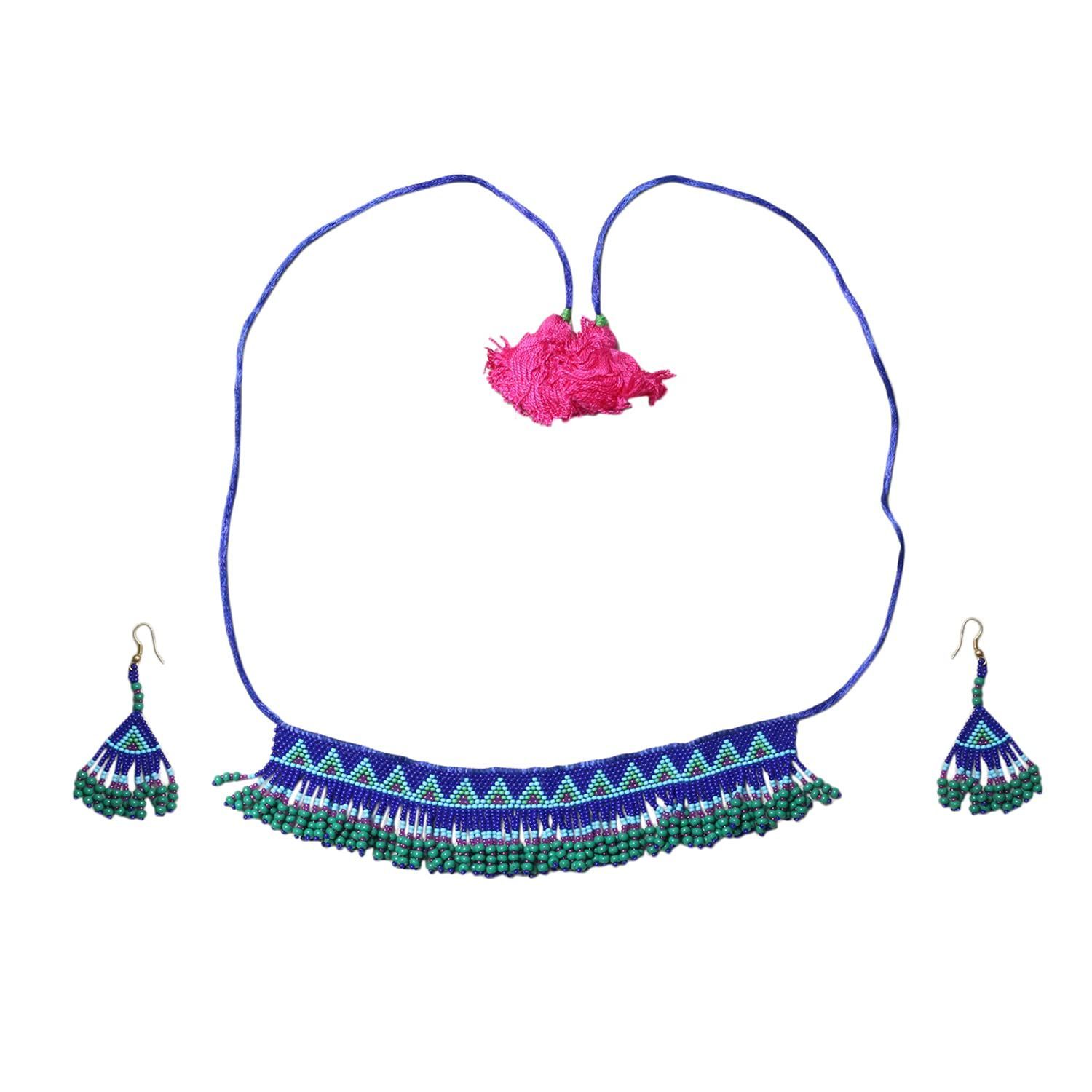 Garvi Gurjari (A Gujarat Govt Enterprise Blue Beaded Choker Necklace Set for Women