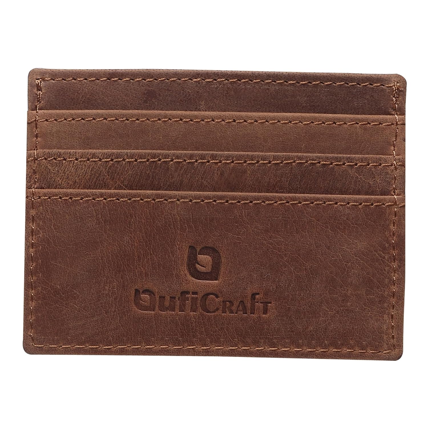 QufiCraft Genuine Leather Card Holder Wallet | Credit/Debit Card/Slim Minimalist | Office ID for Mens and Boys (7 Card Slots)  Brown