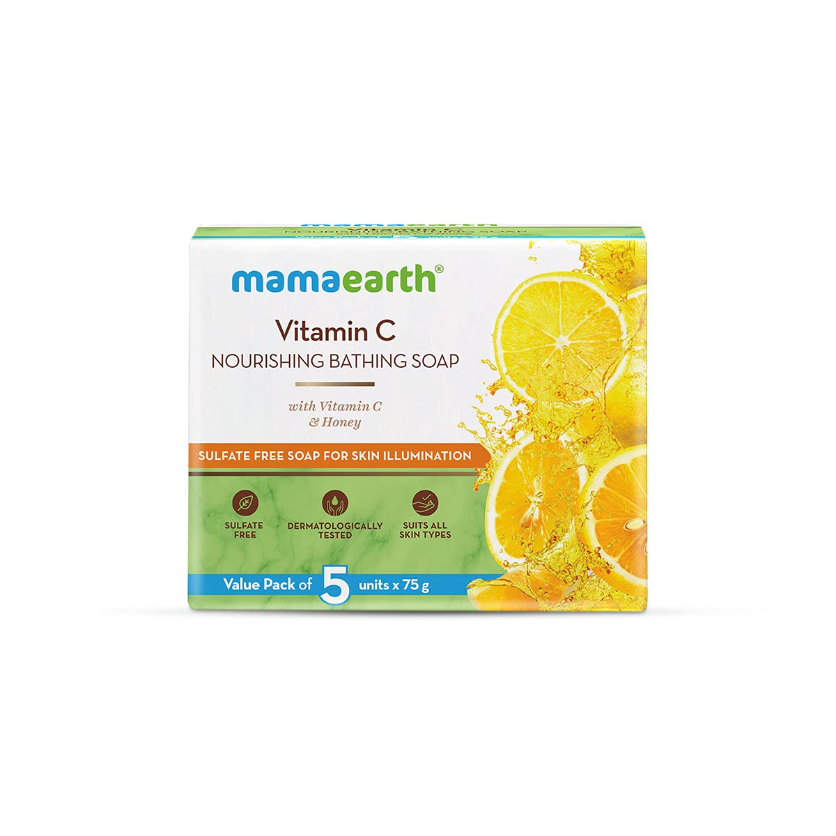 Mamaearth Vitamin C Nourishing Bathing Soap With Vitamin C and Honey for Skin Illumination 5x75g