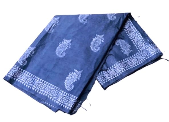 Glamvila Designer Slub Cotton Block Print Saree