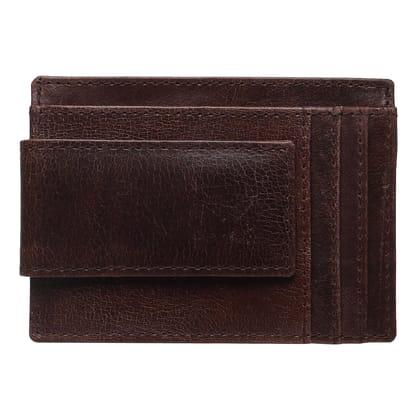 QufiCraft Genuine Leather Card Holder Wallet | Credit/Debit Card/Slim Minimalist | Office ID for Mens and Boys (5 Card Slots) (1 ID Window Slote) (Brown)