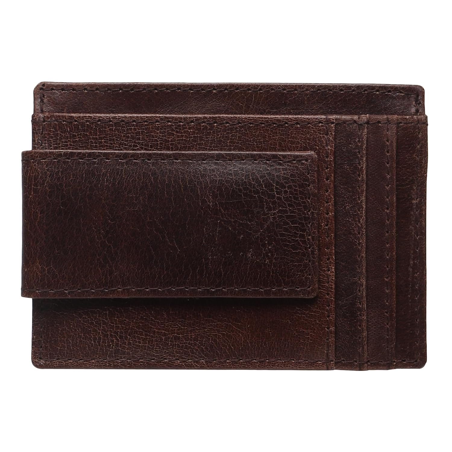 QufiCraft Genuine Leather Card Holder Wallet | Credit/Debit Card/Slim Minimalist | Office ID for Mens and Boys (5 Card Slots) (1 ID Window Slote) (Brown)