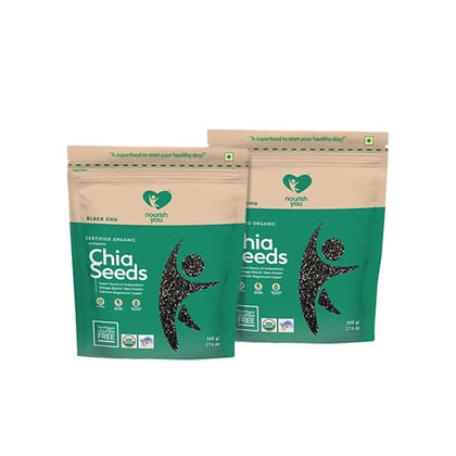 NOURISH YOU Organic Black Chia Seeds 1 KG | USDA Certified Grain | Gluten Free | Super Source of Calcium, Protein Fibre & Antioxidant | Enriched with Omega 3 & Zinc | SuperFood | Pack of 2 | 500 G Each