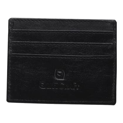 QufiCraft Genuine Leather Card Holder Wallet | Credit/Debit Card/Slim Minimalist | Office ID for Mens and Boys Card Holder (7 Card Slots) Black