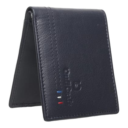 QufiCraft Genuine Leather Two Fold Wallet | Credit/Debit Card/Slim Minimalist | Office ID for Mens and Boys (8 Card Slots) (Navy Blue)