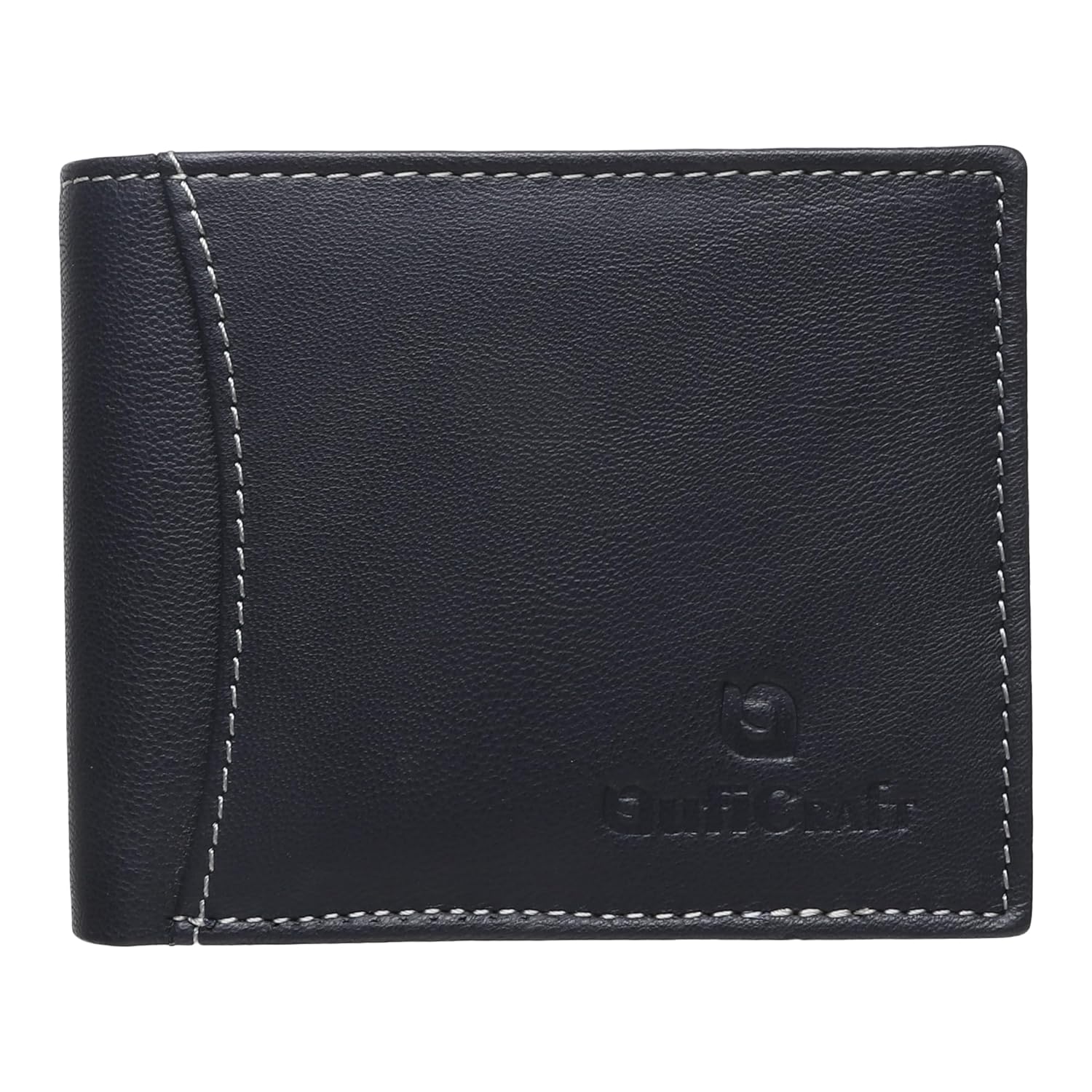 QufiCraft Genuine Leather Two Fold Wallet | Credit/Debit Card/Slim Minimalist | Office ID for Mens and Boys RFID Protection (10 Card Slots) (Navy Blue)