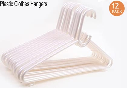 MANNAT Plastic Clothes Hanger Wardrobe Storage Organizer Rack (Set of 12 pcs, Cream)